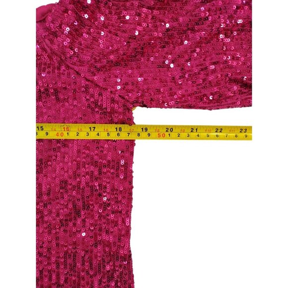 CeSe Women's Fuchsia Sequin One Shoulder Blouse with Bow Detail, Size M. - Picture 7 of 9